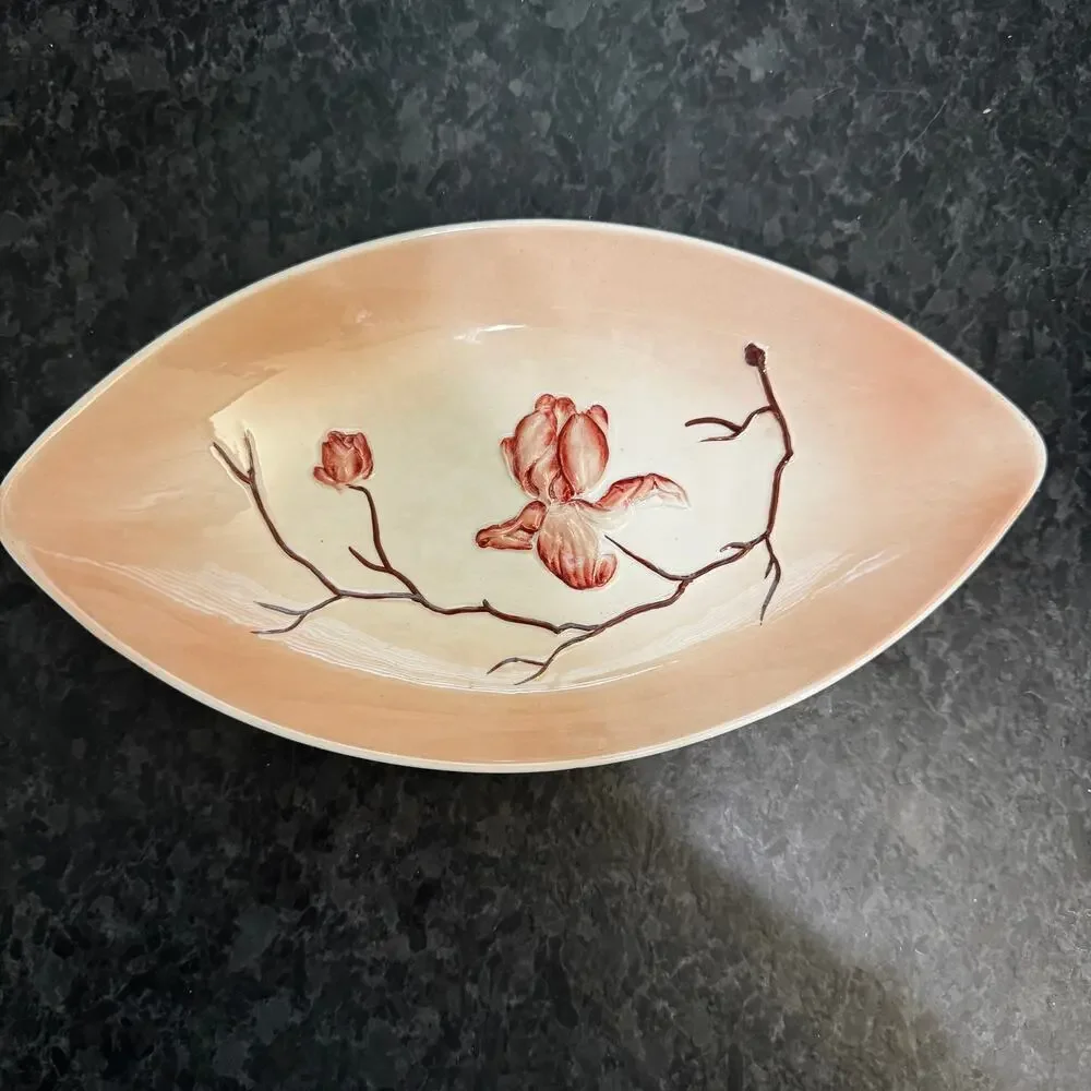 Vintage Carlton Ware England Hand Painted Magnolia Pink Blush Bowl 1950s oval